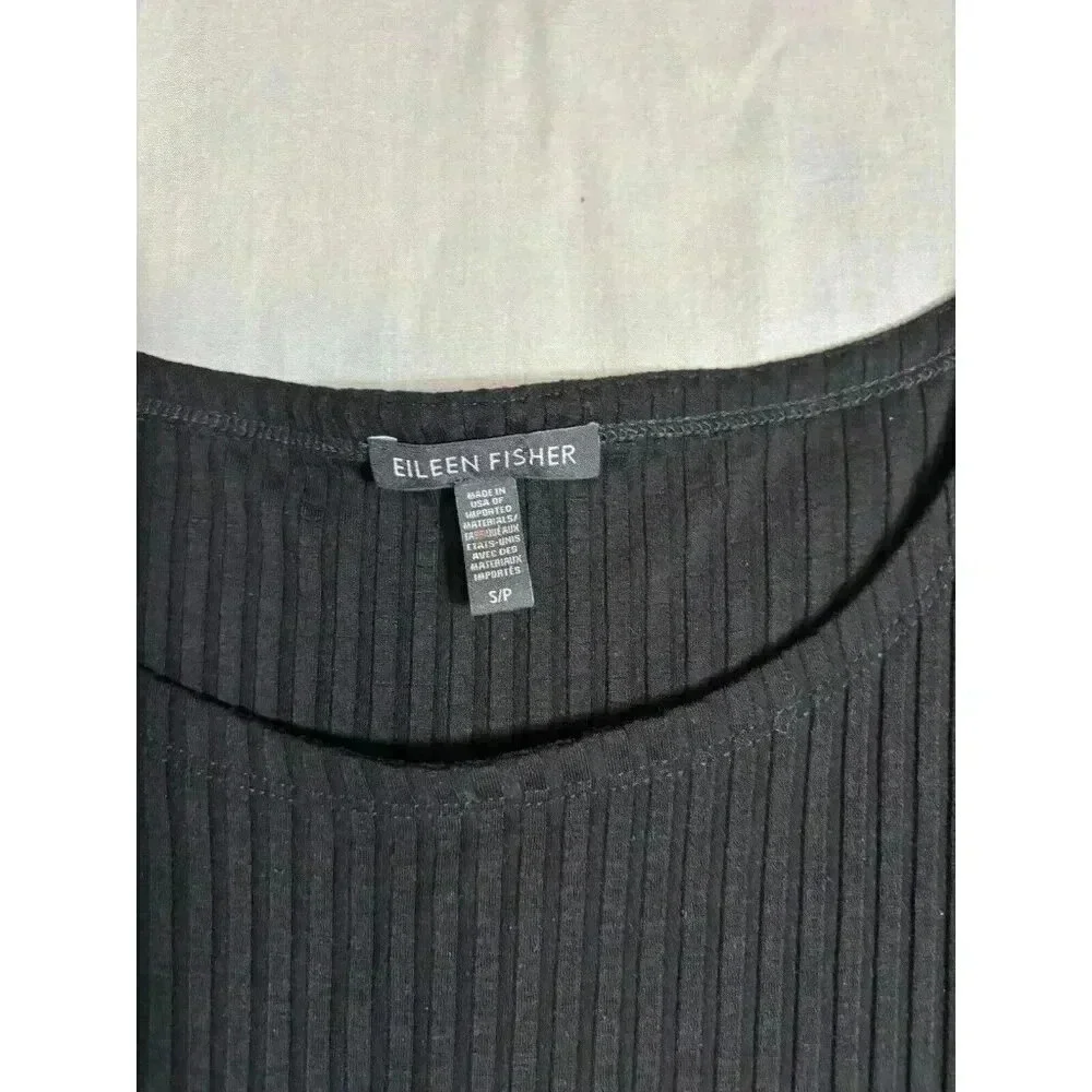 Eileen Fisher Black Size Small Ribbed Stretch Tank Top Dress Minimalist - Picture 3 of 5